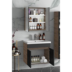 Çiğdem 55+35 Cm Atlantik Çam- Antrasit Gri Mat Mdf Seramik Lavabolu Asma Banyo Dolabı Takımı 55 cm