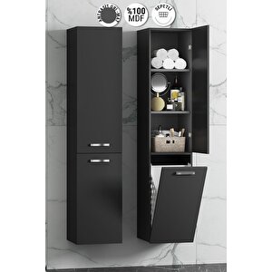 Yeni Boy 35*167 Cm Antrasit Gri Mat Mdf Sepetli Asma Banyo Boy Dolabı