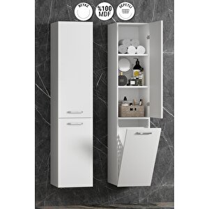 Yeni Boy 35*167 Cm Beyaz Mdf Sepetli Asma Banyo Boy Dolabı