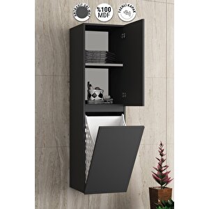 Yıldız 35*130 Cm Antrasit Gri Mat Mdf Sepetli Asma Banyo Boy Dolabı