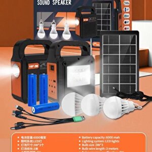 Kamp Lambası Güneş Enerjili Aydınlatma Sistemi 3ampul,powerbank,işıldak,radyo,müzik Speaker,usb/tf 6000 Mah-gsu-200