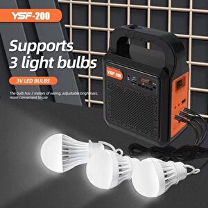 Kamp Lambası Güneş Enerjili Aydınlatma Sistemi 3ampul,powerbank,işıldak,radyo,müzik Speaker,usb/tf 6000 Mah-gsu-200