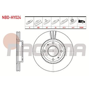 Fren Diski On Havali 4 Bjn 280x26x69x47,3 Hyundai elantra 1.6i -  2.0 Crdi - 2.0 2001-2007/ Sonata Iv 2.0i 2001-2004/ Sonata V 2.0 Crdi -2.0 2005-2010/ Kia Magentis 2.0i 16v 2001-2005