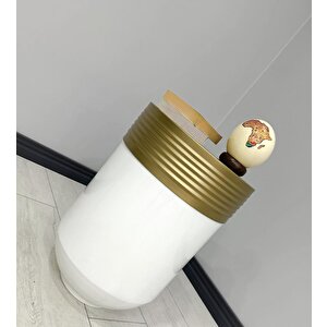 Elegant Dekoratif Eskitme Darbuka Parlak Beyaz Sehpa 60cm