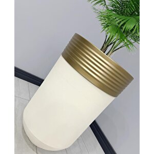 Elegant Dekoratif Eskitme Darbuka Krem Saksı 60cm