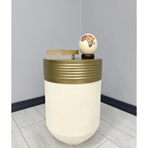 Elegant Dekoratif Eskitme Darbuka Krem Sehpa 60cm