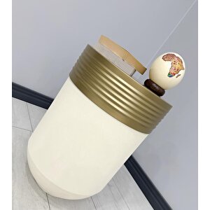 Elegant Dekoratif Eskitme Darbuka Krem Sehpa 60cm