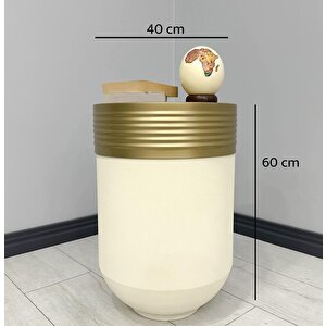 Elegant Dekoratif Eskitme Darbuka Krem Sehpa 60cm