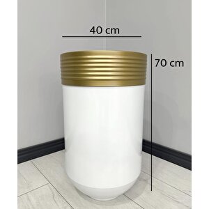 Elegant Dekoratif Eskitme Darbuka Parlak Beyaz Saksı 70cm