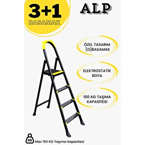 Karen Alp Siyah Metal Basamaklı Katlanabilir Merdiven  3+1