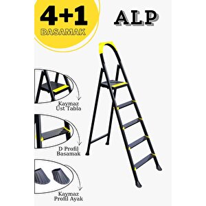 Karen Alp Siyah Metal Basamaklı Katlanabilir Merdiven  5+1