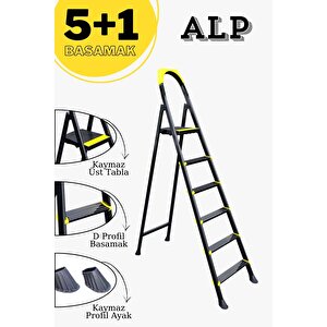 Karen Alp Siyah Metal Basamaklı Katlanabilir Merdiven  5+1