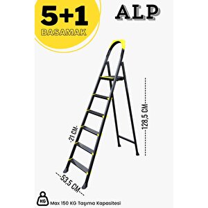 Karen Alp Siyah Metal Basamaklı Katlanabilir Merdiven  5+1