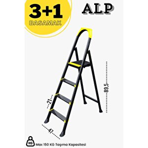 Karen Alp Siyah Metal Basamaklı Katlanabilir Merdiven  5+1