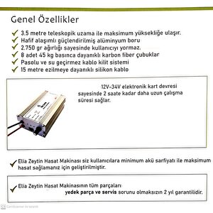 Elia Sensörlü Ve Devir Ayarlı Zeytin Hasat Makinası 36v Taraklı