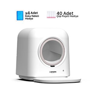 Akıllı Otomatik Kedi Tuvaleti Wi-Fi Uygulama ile Uzaktan Kontrol 60lt Hazne, 6lt Atık haznesi-UV Kötü Koku Temizleme 40 Adet Çöp Torbası ve Koku tableti Hediyeli X8620