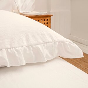 Maki Home Yüzde Yüz Pamuklu Kırık Beyaz Fırfırlı İki Adet 50x70 Yastık Kılıfı Seti