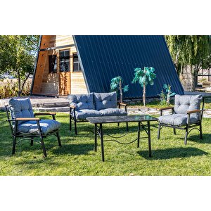 Tarz Model 2+1+1 Bahçe Mobilyası (masa Hedi̇ye) Balkon Takımı Açık Gri