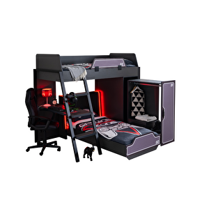Oyuncu Odası, Gamer Ranza Ledli Karyola Masa Çekmeceli Dolap Takımı