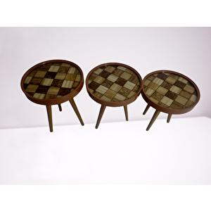Zigon 19625sehpa Çember Damali Model Kayın Retro Ceviz 3 Ayak Üstü Cam El Yapım