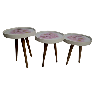 Zigon19628 Sehpa Çember Pembe Karanfi̇l Model Kayın Retro Ceviz 3 Ayak Üstü Cam