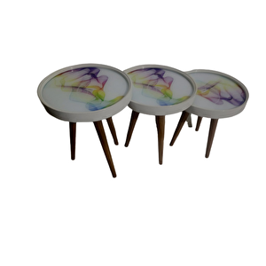Zigon 19629 Sehpa Çember Renkli̇ Dalga Model Kayın Retro Parlk Ceviz 3ayk Üstü Cam