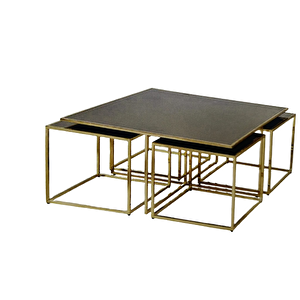 Zigon-orta 19332 Sehpa Kare Ogem Model Takım Metal Gold Kaplama Temper Füme Cam