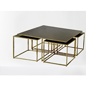 Zigon-orta 19332 Sehpa Kare Ogem Model Takım Metal Gold Kaplama Temper Füme Cam