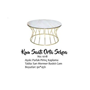 Brc19453 Orta Sehpa Kum Saati̇ Sarı Mermer Temper Cam Metal Gold Kaplama El Yapım