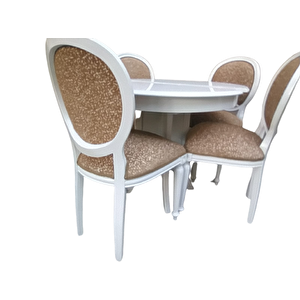 Masa-sandalye 18572 Klasik Madalyon Model Kayın Ayak Parlak Beyaz Açıl Mdf Tabla