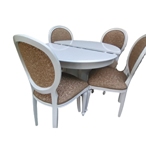 Masa-sandalye 18572 Klasik Madalyon Model Kayın Ayak Parlak Beyaz Açıl Mdf Tabla