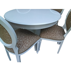 Masa-sandalye 18572 Klasik Madalyon Model Kayın Ayak Parlak Beyaz Açıl Mdf Tabla
