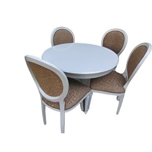 Masa-sandalye 18572 Klasik Madalyon Model Kayın Ayak Parlak Beyaz Açıl Mdf Tabla