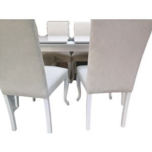Masa-sandalye 18579 Muz Model Açıl Tabla Beyaz Giydirm Keten Kumaş 6ad El Yapım