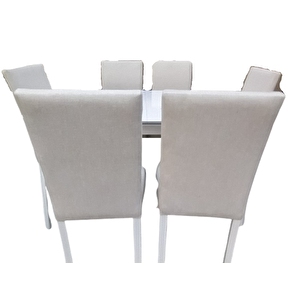 Masa-sandalye 18579 Muz Model Açıl Tabla Beyaz Giydirm Keten Kumaş 6ad El Yapım