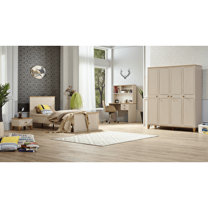 Takım Urlu 12041 Ege İnovasyon Model Krem Renk Karyola ,komodin,gardrop,çalışma Masa