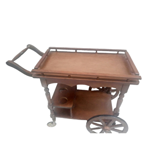 Servis Araba Sehpa 19394 Büyük Teker Model Kayın Natüre Ceviz Boya Yemek Dağıtım