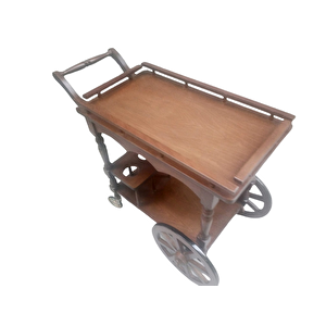 Servis Araba Sehpa 19394 Büyük Teker Model Kayın Natüre Ceviz Boya Yemek Dağıtım