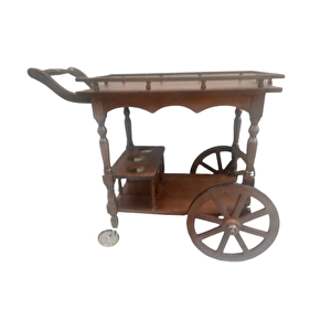 Servis Araba Sehpa 19394 Büyük Teker Model Kayın Natüre Ceviz Boya Yemek Dağıtım