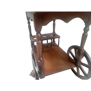 Servis Araba Sehpa 19394 Büyük Teker Model Kayın Natüre Ceviz Boya Yemek Dağıtım