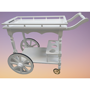 Servis Araba 12012 Büyük Teker Model Kayın Ayak Nature Ceviz Boya Yemek Dağıtır