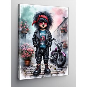 Kanvas Tablo Chopper Motosiklet Ve Kız Çocuğu 50x70 cm