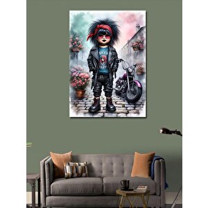 Kanvas Tablo Chopper Motosiklet Ve Kız Çocuğu 70x100 cm