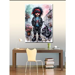 Kanvas Tablo Chopper Motosiklet Ve Kız Çocuğu 100x140 cm