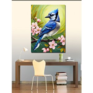 Kanvas Tablo Çiçeklerin Arasında Mavi Kuş 50x70 cm