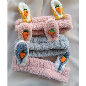 Bandana Peluş 3 Adet Sevimli Tavşan Kulak Makyaj Bandanası Havuç Saç Çember Bandı