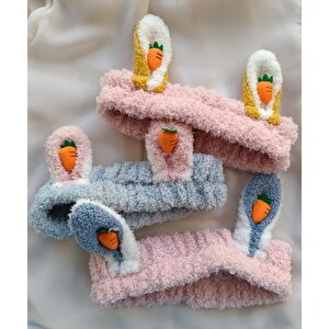 Bandana Peluş 3 Adet Sevimli Tavşan Kulak Makyaj Bandanası Havuç Saç Çember Bandı