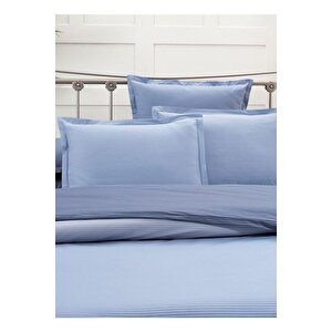 Fancy Stripe King Size Pamuk Nevresim Takımı Mavi
