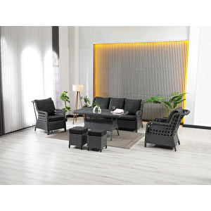 Vilza, 3+1+1 Rattan Bahçe Mobilyası, Antrasit