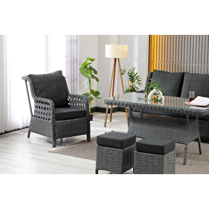 Vilza, 3+1+1 Rattan Bahçe Mobilyası, Antrasit
